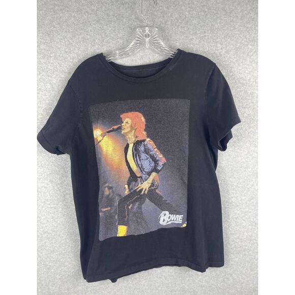 David Bowie T Shirt Mens M Black Retro Rock Tee Missing Size Tag Small Stain - Picture 1 of 8